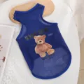 Blaues Mesh Haustierweste mit süßem Bären-Druck und Buchstaben für kleine Hunde Welpen. - Blau (Good Day Bär)