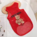 Atmungsaktives Mesh-Sommer-Hundeshirt mit süßem Bären-Druck, ideal für kleine Welpen. - Rot (Good Day Bär)