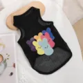 Atmungsaktives Mesh Hunde-Unterhemd mit bunten Hasen-Motiven für kleine Haustiere im Sommer. - Schwarz (6 Kaninchen)