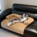 Gemütliches Kord-Haustiersofabett mit erhöhtem Rand, warme Plüsch-Hundematte für Katzen. - M 80x60cm / Beige