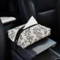 Car tissue holder with elegant black and white leaf pattern leather design for auto armrest box. - Car Leaf Pattern Yeyu