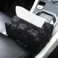 Embossed fabric car tissue box for armrest container, elegant black floral interior decor - Black