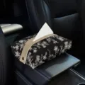 Car tissue box PU leather black floral pattern portable car armrest box paper container - Car Floral Style Suxin