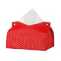 Red woven leather tissue box, luxury napkin holder for home living room desktop decor style - Checkered Red