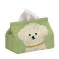 Green fabric tissue box cover featuring a cute white puppy cartoon design for home decor. - Green Puppy