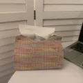 Multicolor tweed woven tissue box cover, elegant desktop storage bag for living room home. - Pink