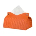 Orange woven leather tissue box holder stylish decorative napkin case for desktop home decor - Plaid Orange