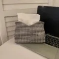 Grey woven tissue box holder, stylish desktop organizer for living room and home decor use. - Black and Gray