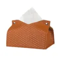 Brown woven leather tissue box, stylish desktop napkin holder for home living room decor. - Plaid Brown