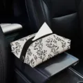 Car tissue box for armrest box, stylish black and white leaf pattern design for interior decor. - Car Leaf Pattern Yeyu