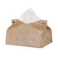 Woven PU leather tissue box, gold desktop napkin holder, luxury home decor facial tissue dispenser. - Plaid Gold