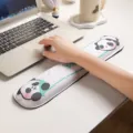 Cute panda memory foam keyboard wrist rest pad for ergonomic office typing comfort. - Bamboo Holding Panda Keyboard Wrist Rest