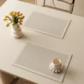 Waterproof leather placemat and coaster set, wabi-sabi style dining table heat insulation pad. - Horizontal Coffee Grid