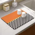 Kitchen diatomaceous earth draining mat, absorbent drying pad for tableware and cups on counter. - Grid Orange