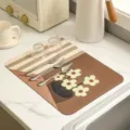 Kitchen diatomaceous earth draining mat absorbent coffee bar placemat insulation pad. - Windowside Little Flower Brown Rectangle