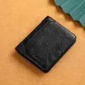 Men's vertical two-fold leather texture wallet, classic black card holder card case daily use. - Black