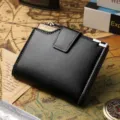 Classic black men short leather wallet multifunctional card holder business casual purse - Black