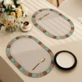 American style oval leather place mat, waterproof heat-insulating dining table mat for kitchen. - Hushangchunge