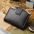 Men short leather wallet multi-functional card holder dark brown vintage style business purse - Brown