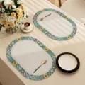 American style oval leather placemat with vintage mosaic border heat insulation waterproof mat - Wanhua Cige