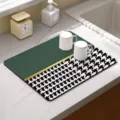 Kitchen absorbent drying mat soft diatomaceous earth placemat modern houndstooth design counter - Houndstooth Green
