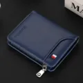 Compact dark blue leather zipper card holder multi-slot portable credit card wallet - Dark Blue