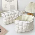 White quilted cosmetic bag portable makeup pouch for travel zipper toiletry storage bag main view - 28x22x18cm / Off White