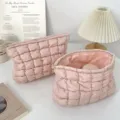 Pink quilted cosmetic bag, fashion puffy makeup pouch, large capacity zipper storage bag. - 28x22x18cm / Cherry Pink