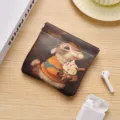 Mini automatic closing storage bag coin purse cute vintage rabbit print PU leather pouch. - S / Ice Cream Squirrel