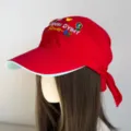 Korean embroidered wide brim headscarf cap for women summer outdoor sun protection hat stylish - Flower Red