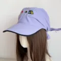 Women summer lavender embroidery baseball cap headscarf outdoor sun protection hat - Purple Flame