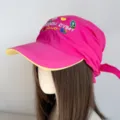 Stylish pink headscarf baseball cap with embroidery, sun protection visor hat for women. - Flower Rose Red