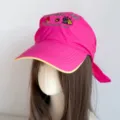 Korean embroidered wide-brim headscarf baseball cap, bright pink variant with stylish tail. - Flame Rose Red