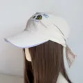 Korean embroidery wide brim headscarf baseball cap for women, stylish street sun protection hat gear. - Flame Beige