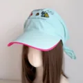 Korean style embroidered wide brim headscarf baseball cap sun protection summer hat for women - Flame Aqua Green