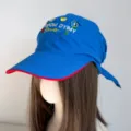 Blue embroidered bandana cap with red brim piping, stylish sun protection hat for women. - Flower Navy Blue