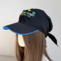 Korean style embroidered wide brim headscarf baseball cap for women sun protection black. - Black Floral