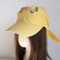 Women's yellow wide brim bandana baseball cap with cute floral embroidery and adjustable tie. - Yellow Floral