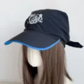Stylish black headscarf baseball cap with blue brim and embroidered front for women. - Black Heart