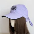 Korean style embroidered wide-brimmed headscarf baseball cap for women sun protection hat - Heart Purple