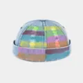 Verwitterte bunte handbemalte Denim Docker Cap fuer Damen und Herren Streetwear. - Verstellbar / Hellblau Gestreift