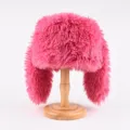Helles rosa Plüsch-Trappermütze für Damen, flauschige Winter warme Ushanka Mütze. - Einheitsgröße (56-59cm) / Fuchsia