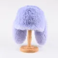 Flauschige Kaninchenohren Winter Ushanka Mütze, weiche warme Plüsch Bombermütze für Damen. - Einheitsgröße (56-59cm) / Lila