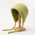 Cute fuzzy bonnet hat for women winter plush earflap tie warm knitted beanie cap fashion - One Size (56-59cm) / Green