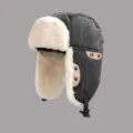 Dunkelgraue Winter-Bombermütze mit weißem Fellfutter, dicke warme Schirmmütze für kaltes Wetter - Einheitsgröße (56-60cm) / Grauschwarz