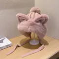 Süße Plüsch Katzenohr Winter Mütze Warme Strick Ohrenklappen Kappe in Rosa Variante - Einheitsgröße (56-58cm) / Rosa