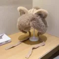 Niedliche Winter Plüsch Ohrenklappen Strickmütze Damen, warme dicke Plüsch Katzenohren Mütze. - Einheitsgröße (56-58cm) / Khaki