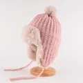 Pink winter knit trapper hat, plush warm ear-flap cozy ushanka beanie for women. - One Size (56-58cm) / Pink