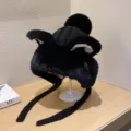 Winter warm plush cat ear knitted ushanka hat cute thickened pullover cap for women - One Size (56-58cm) / Black