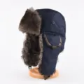 Dunkelblaue Winter Trappermütze mit warmem Fell und Ohrenklappen, ideal für Outdoor Skifahren. - Einheitsgröße (55-60cm) / Marineblau